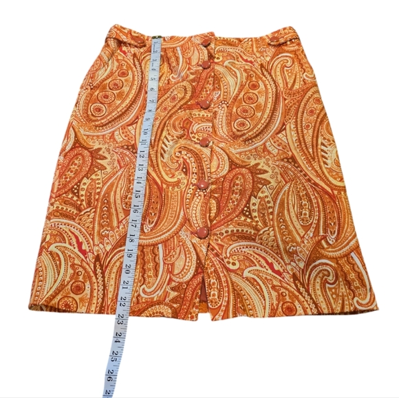 Talbots Paisley Pencil Skirt Orange‎ Button Front Retro Secretary Career Casual - Picture 10 of 14